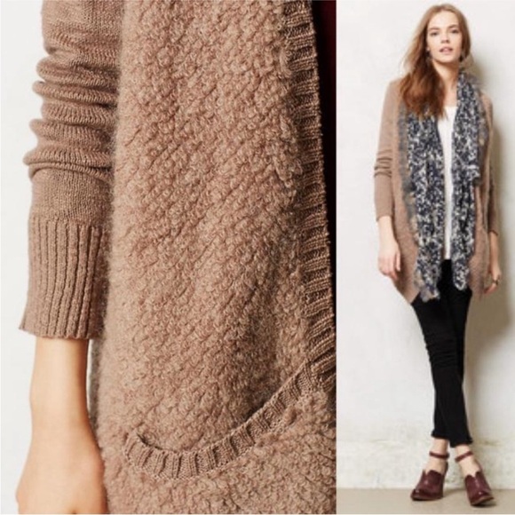 Anthropologie Sleeping on Snow Slubby Boucle Cardigan Mohair Tan - Picture 4 of 14